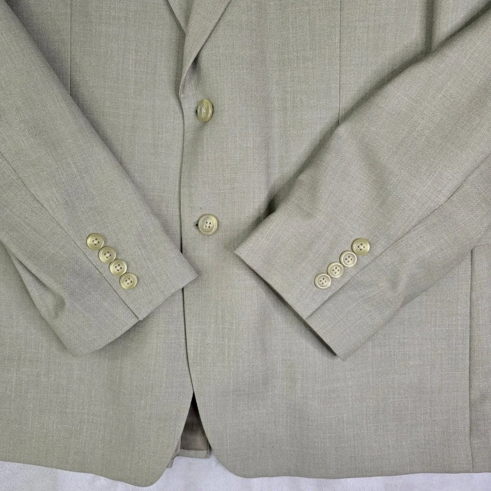 Chaps 46R Sport Coat Blazer‎ Tan Taupe Textured Weave 2 Button Flap Pockets